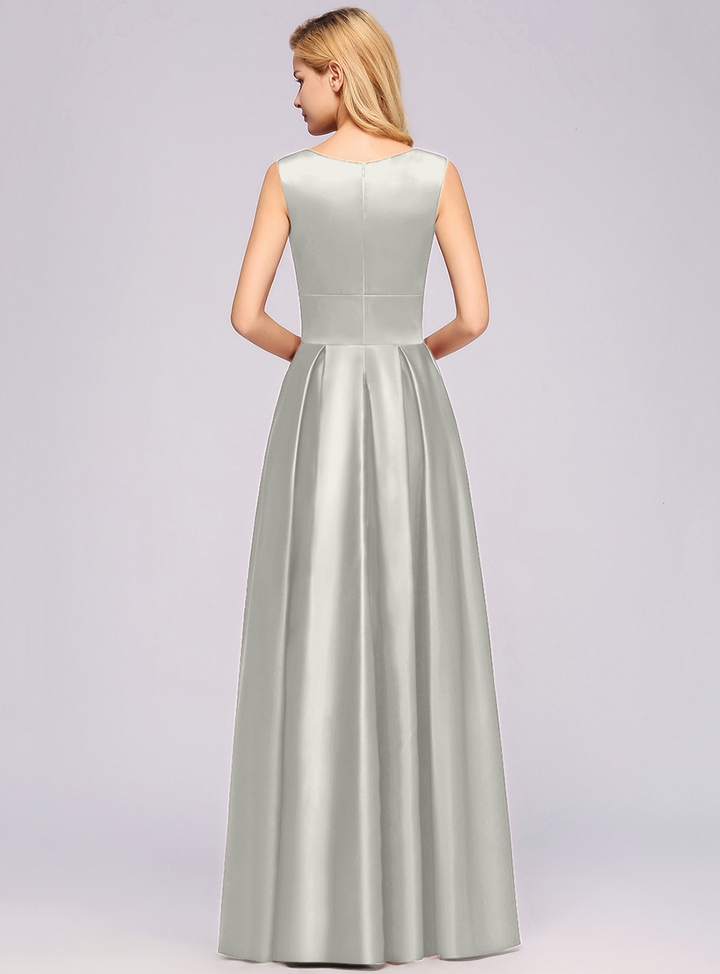 A-Line Deep-V-Neck Sleeveless Floor-Length Dress-koscy