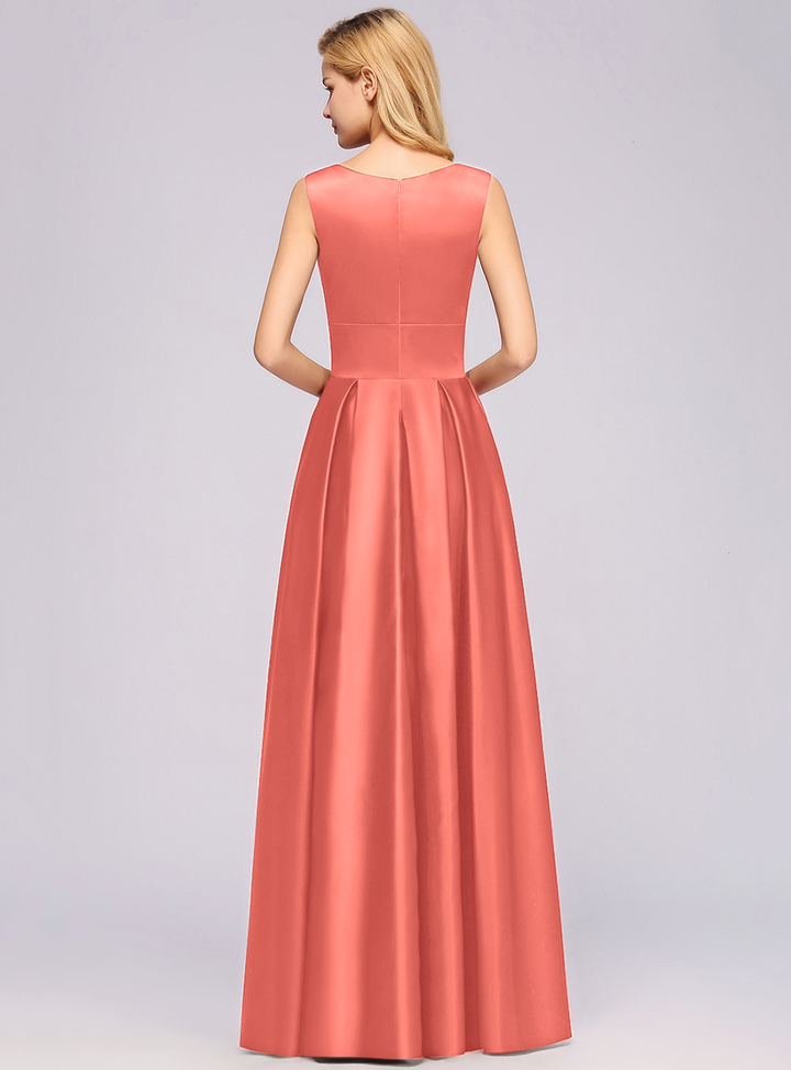 A-Line Deep-V-Neck Sleeveless Floor-Length Dress-koscy