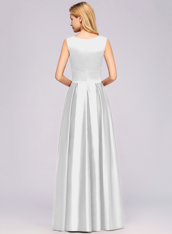 A-Line Deep-V-Neck Sleeveless Floor-Length Dress-koscy