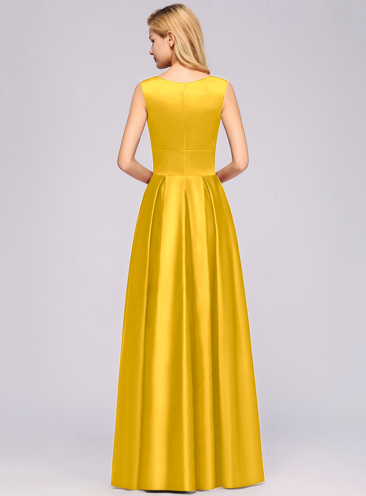 A-Line Deep-V-Neck Sleeveless Floor-Length Dress-koscy