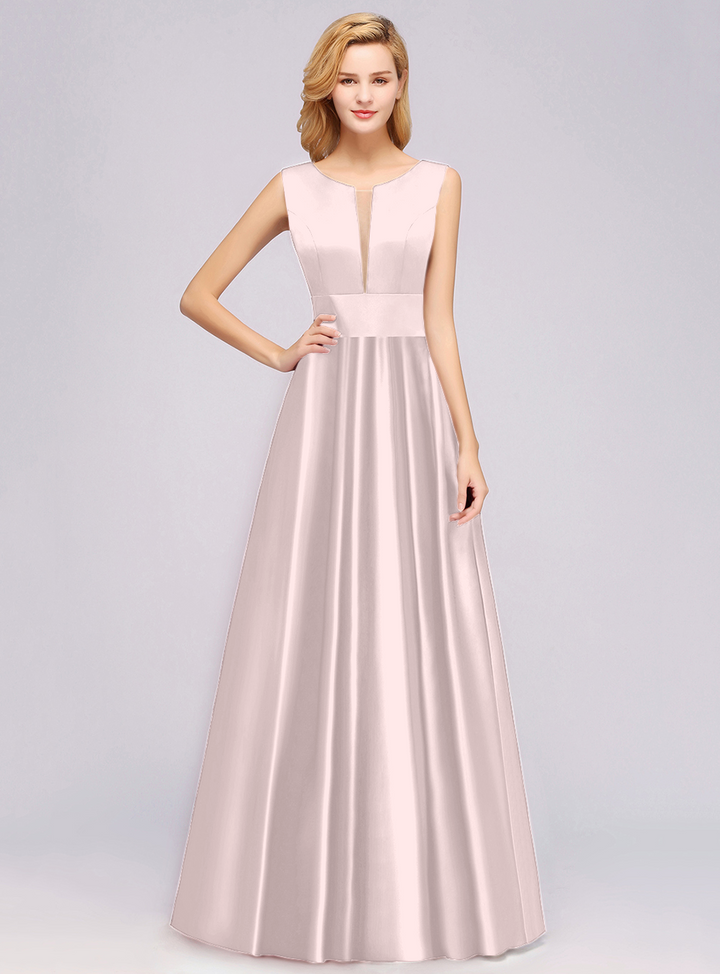 A-Line Deep-V-Neck Sleeveless Floor-Length Dress-koscy