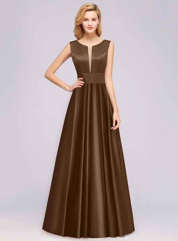 A-Line Deep-V-Neck Sleeveless Floor-Length Dress-koscy