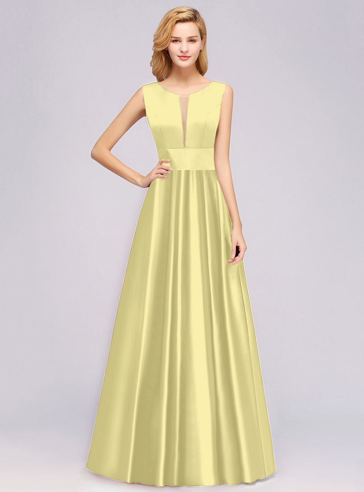 A-Line Deep-V-Neck Sleeveless Floor-Length Dress-koscy