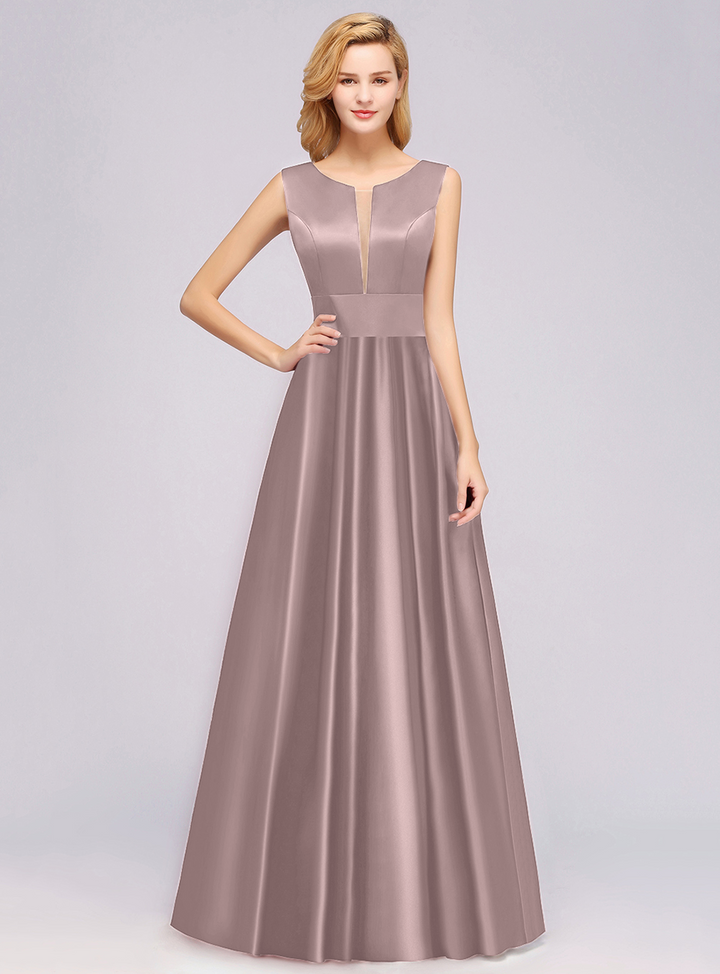 A-Line Deep-V-Neck Sleeveless Floor-Length Dress-koscy