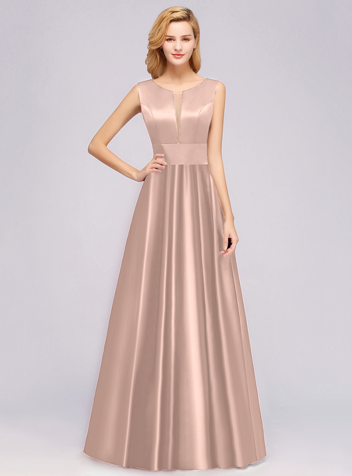 A-Line Deep-V-Neck Sleeveless Floor-Length Dress-koscy