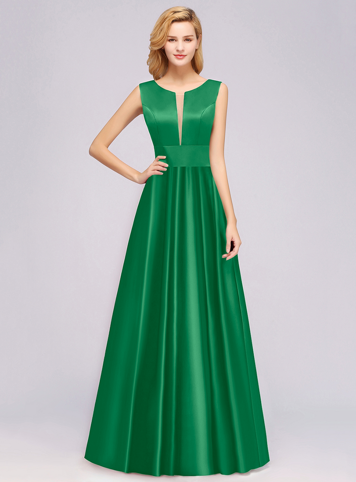 A-Line Deep-V-Neck Sleeveless Floor-Length Dress-koscy