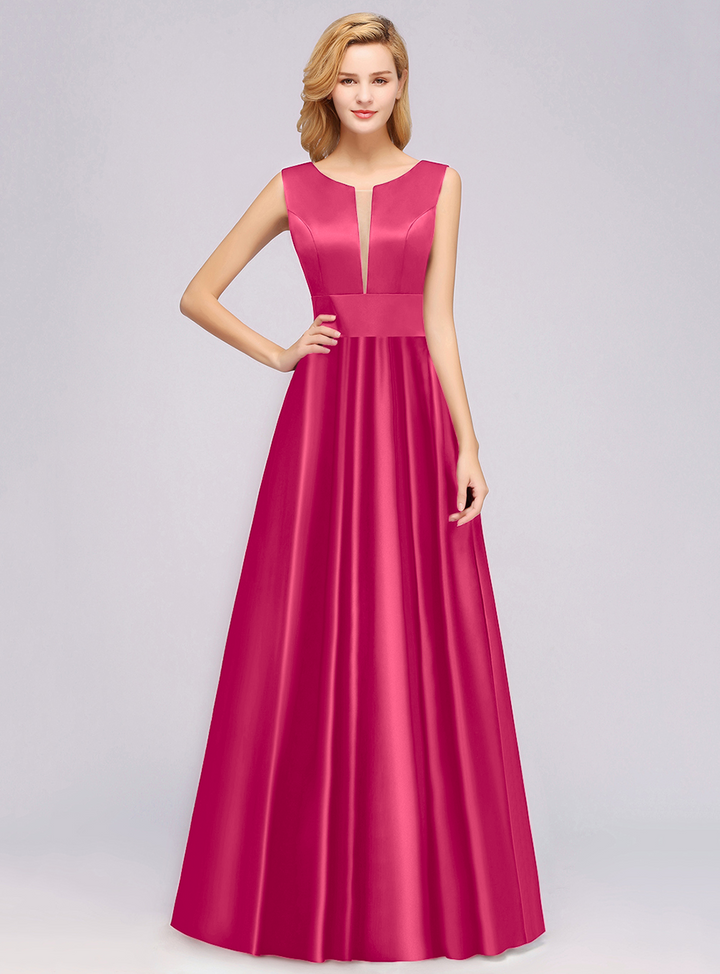 A-Line Deep-V-Neck Sleeveless Floor-Length Dress-koscy