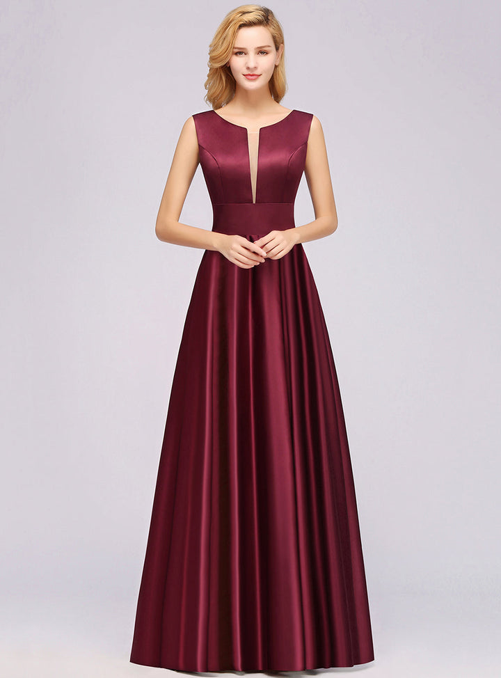 A-Line Deep-V-Neck Sleeveless Floor-Length Dress-koscy