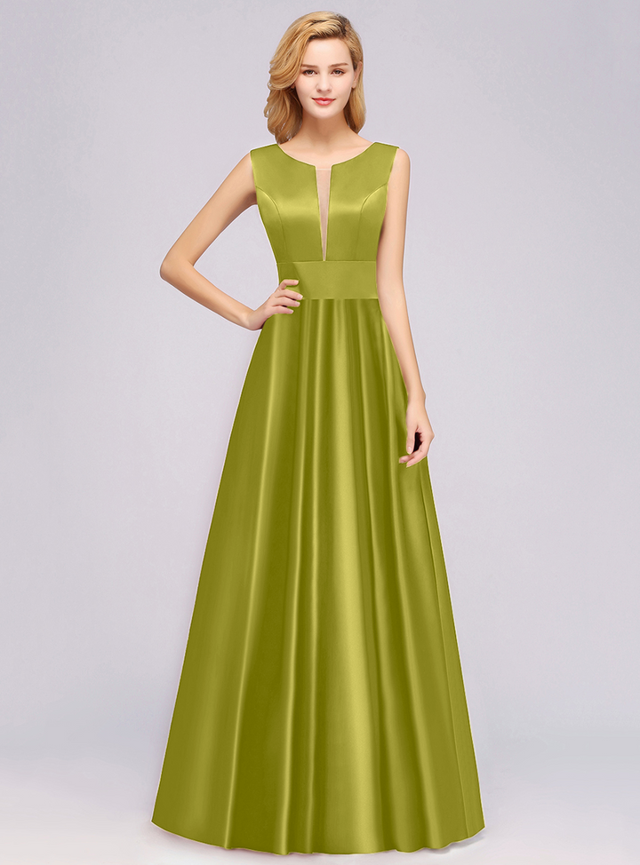 A-Line Deep-V-Neck Sleeveless Floor-Length Dress-koscy