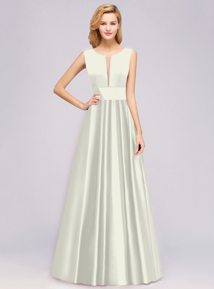 A-Line Deep-V-Neck Sleeveless Floor-Length Dress-koscy