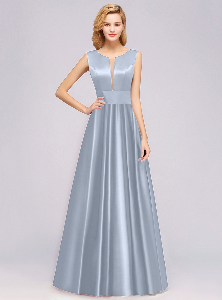 A-Line Deep-V-Neck Sleeveless Floor-Length Dress-koscy