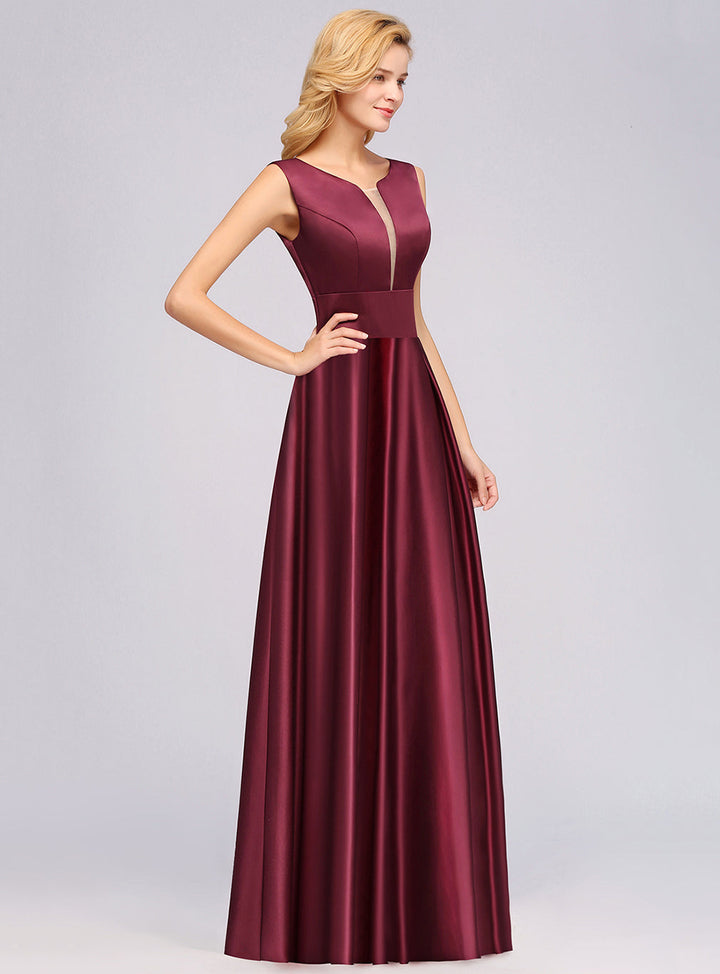 A-Line Deep-V-Neck Sleeveless Floor-Length Dress-koscy