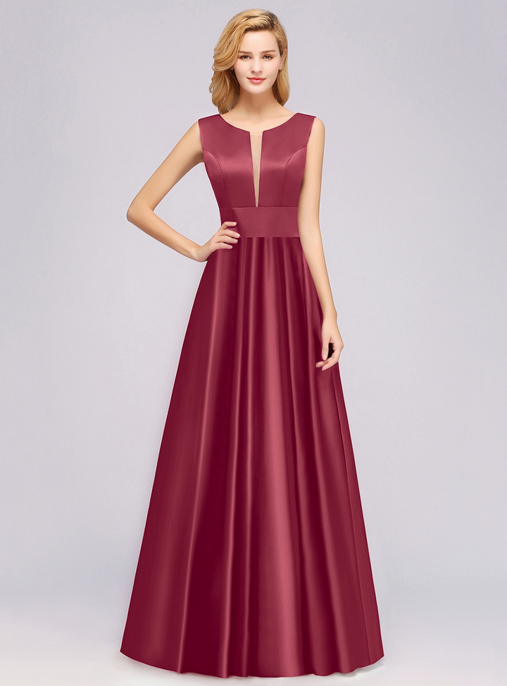 A-Line Deep-V-Neck Sleeveless Floor-Length Dress-koscy