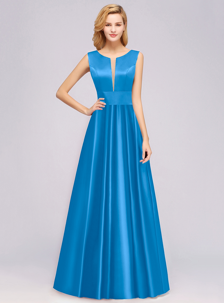 A-Line Deep-V-Neck Sleeveless Floor-Length Dress-koscy