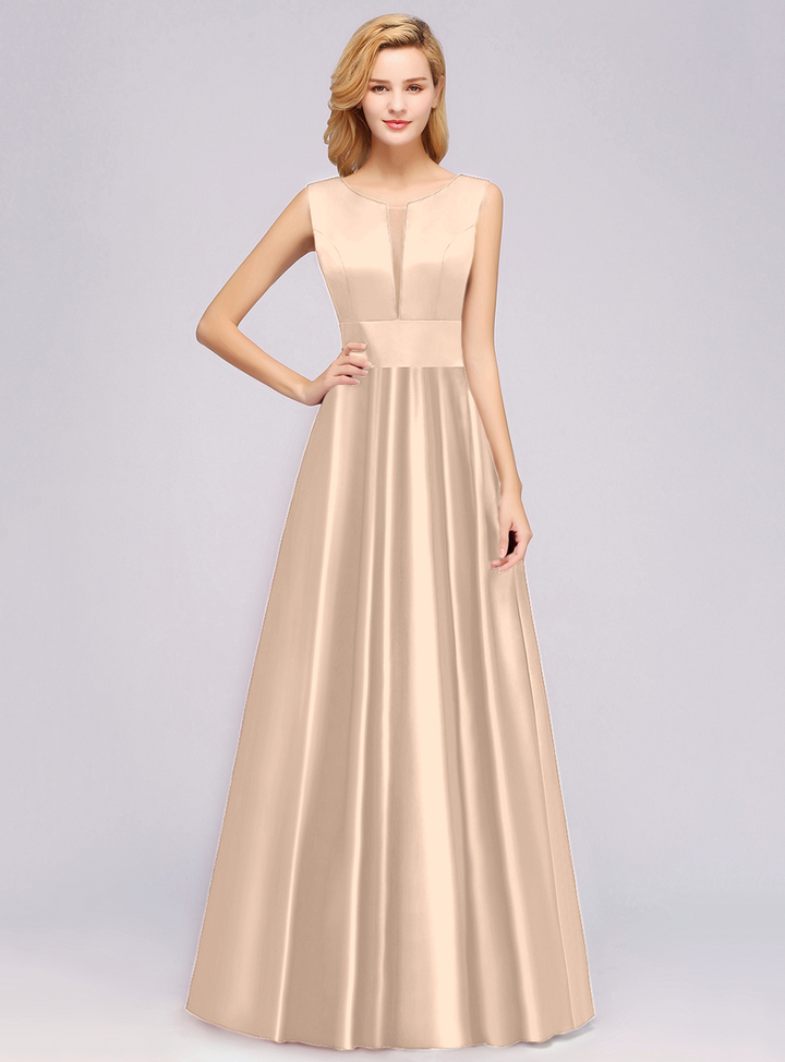 A-Line Deep-V-Neck Sleeveless Floor-Length Dress-koscy