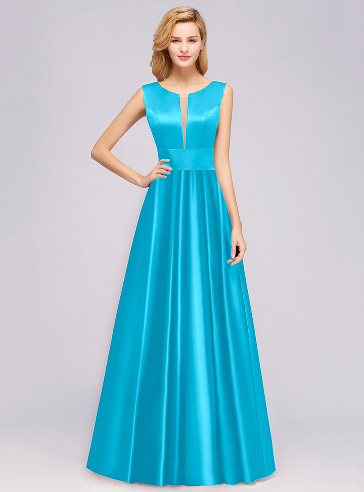 A-Line Deep-V-Neck Sleeveless Floor-Length Dress-koscy