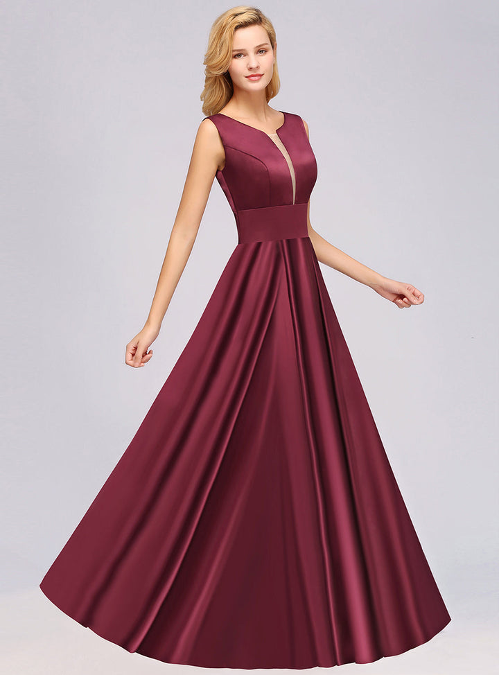 A-Line Deep-V-Neck Sleeveless Floor-Length Dress-koscy