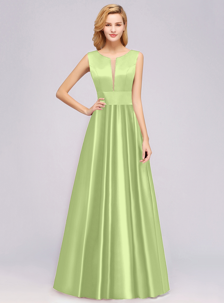 A-Line Deep-V-Neck Sleeveless Floor-Length Dress-koscy