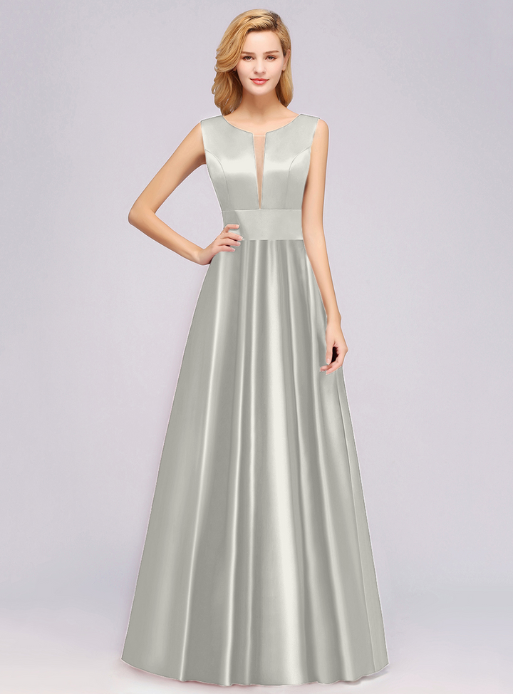 A-Line Deep-V-Neck Sleeveless Floor-Length Dress-koscy