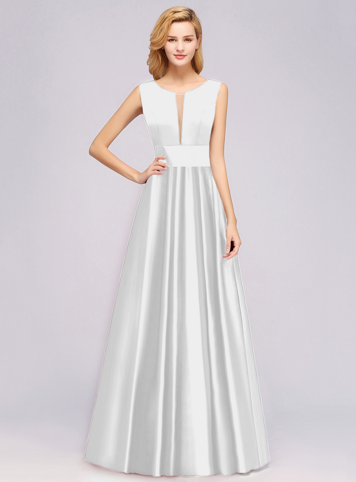 A-Line Deep-V-Neck Sleeveless Floor-Length Dress-koscy