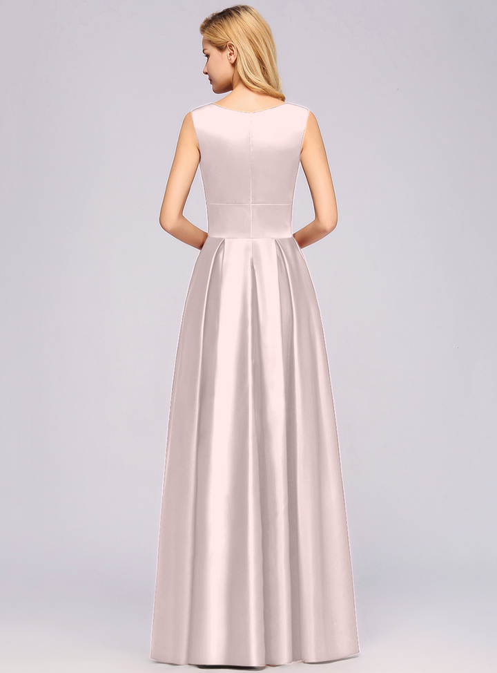 A-Line Deep-V-Neck Sleeveless Floor-Length Dress-koscy