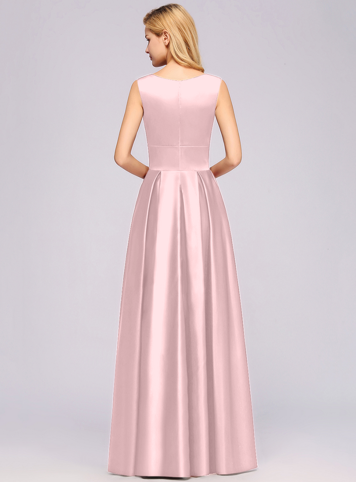 A-Line Deep-V-Neck Sleeveless Floor-Length Dress-koscy