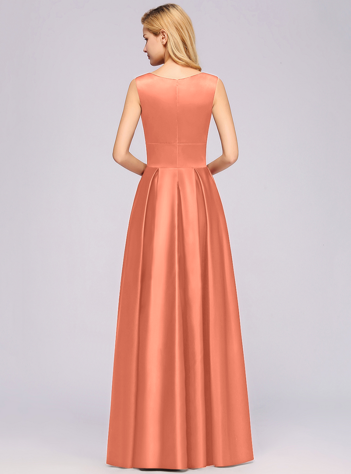 A-Line Deep-V-Neck Sleeveless Floor-Length Dress-koscy