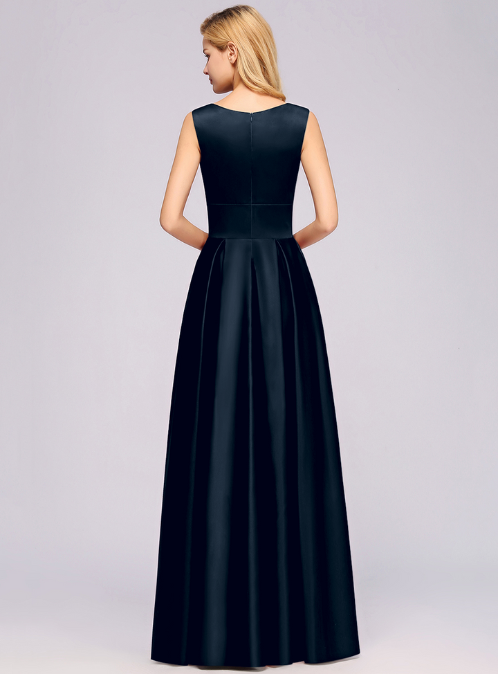 A-Line Deep-V-Neck Sleeveless Floor-Length Dress-koscy