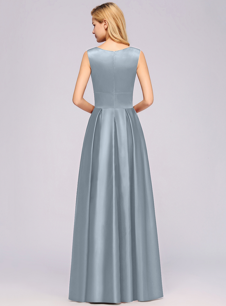 A-Line Deep-V-Neck Sleeveless Floor-Length Dress-koscy