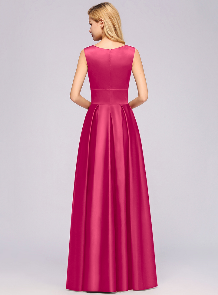 A-Line Deep-V-Neck Sleeveless Floor-Length Dress-koscy