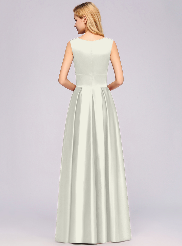 A-Line Deep-V-Neck Sleeveless Floor-Length Dress-koscy