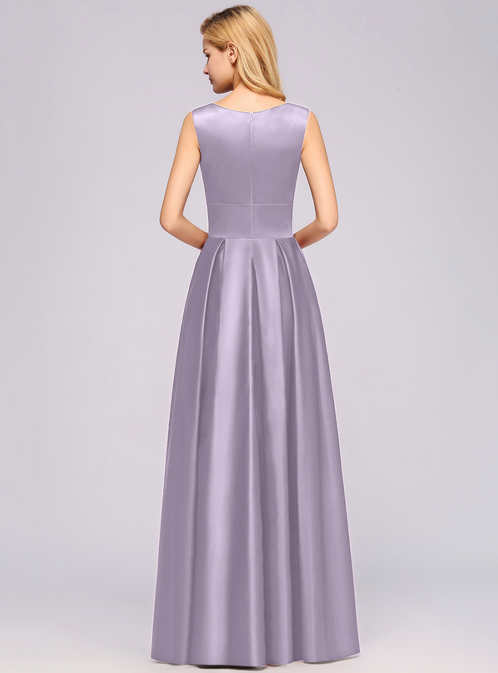 A-Line Deep-V-Neck Sleeveless Floor-Length Dress-koscy