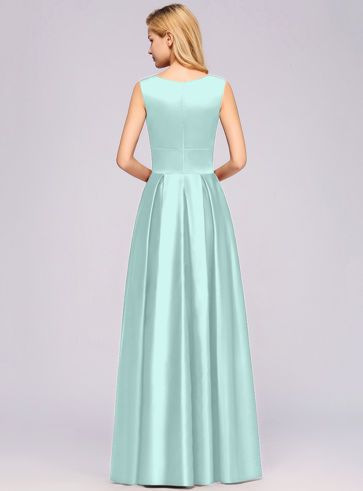 A-Line Deep-V-Neck Sleeveless Floor-Length Dress-koscy