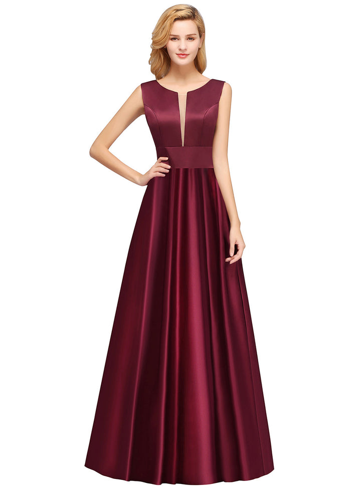 A-Line Deep-V-Neck Sleeveless Floor-Length Dress-koscy