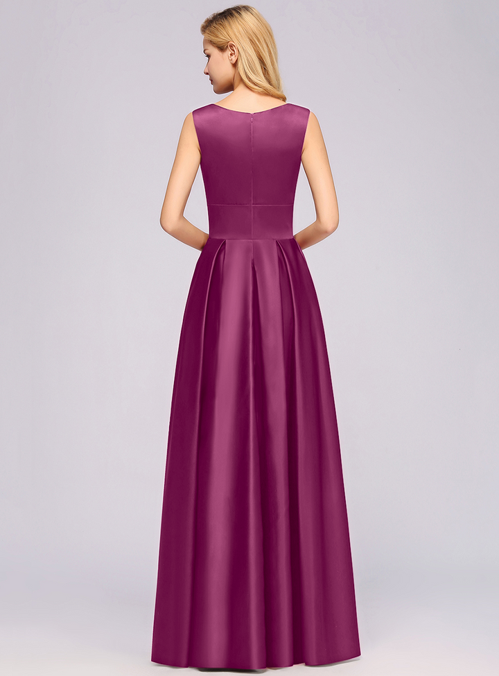 A-Line Deep-V-Neck Sleeveless Floor-Length Dress-koscy