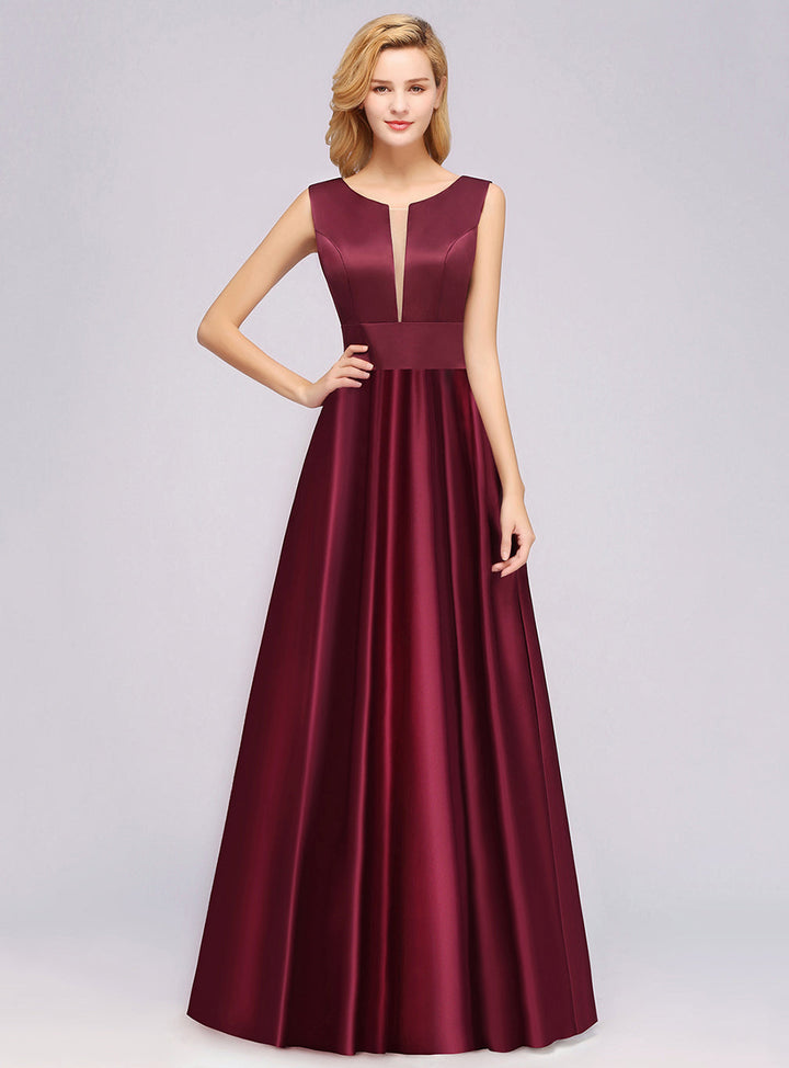 A-Line Deep-V-Neck Sleeveless Floor-Length Dress-koscy