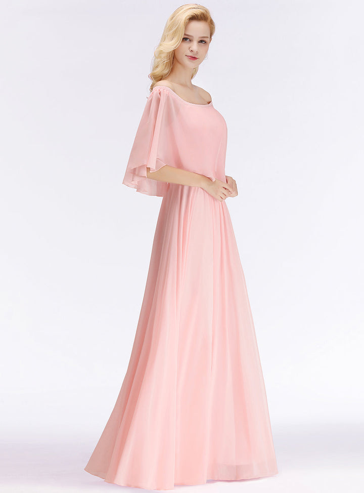 A-line Flounce Crinkle Chiffon Floor-length Bridesmaid Dress Pink-koscy
