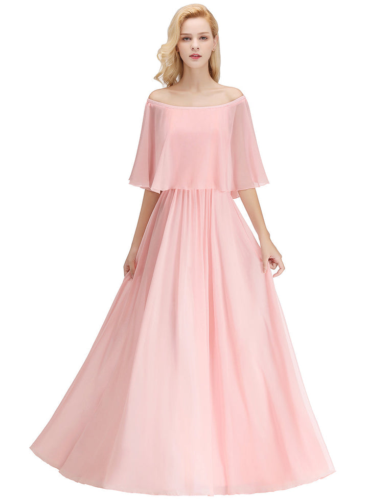 A-line Flounce Crinkle Chiffon Floor-length Bridesmaid Dress Pink-koscy