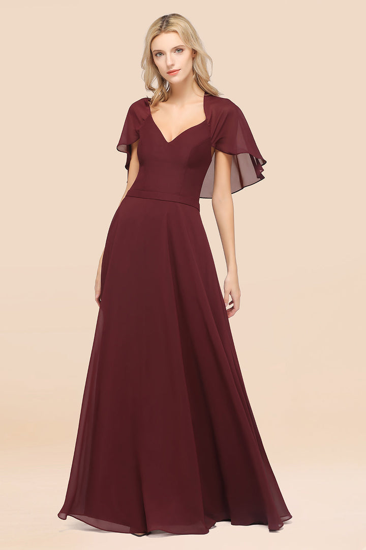 A-line Flutter Sleeve Chiffon Floor-Length Dress-koscy