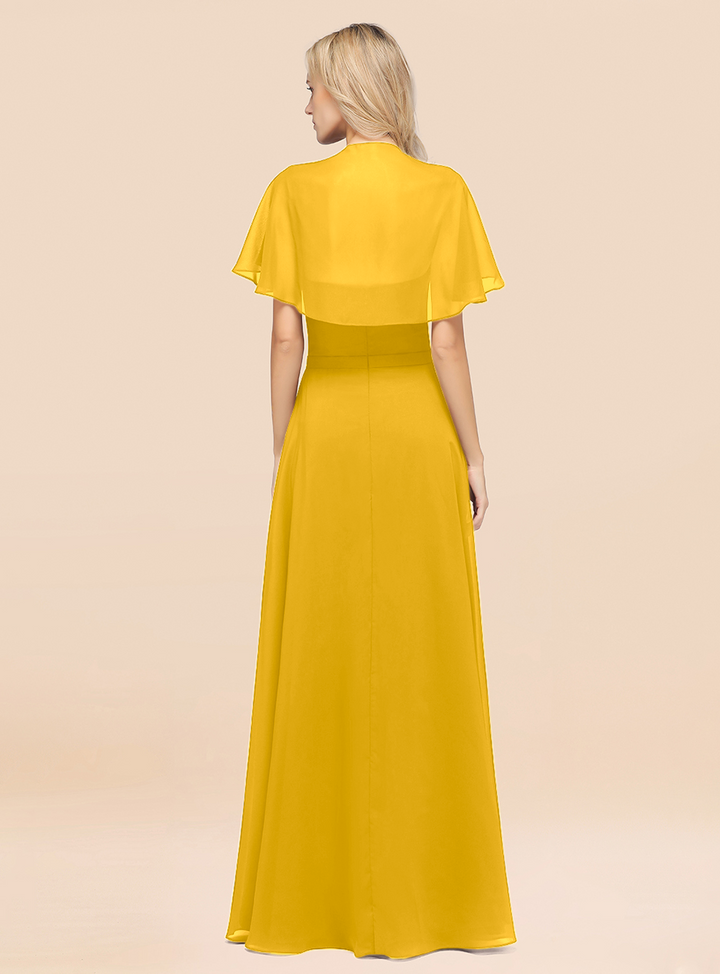 A-line Flutter Sleeve Chiffon Floor-Length Dress-koscy