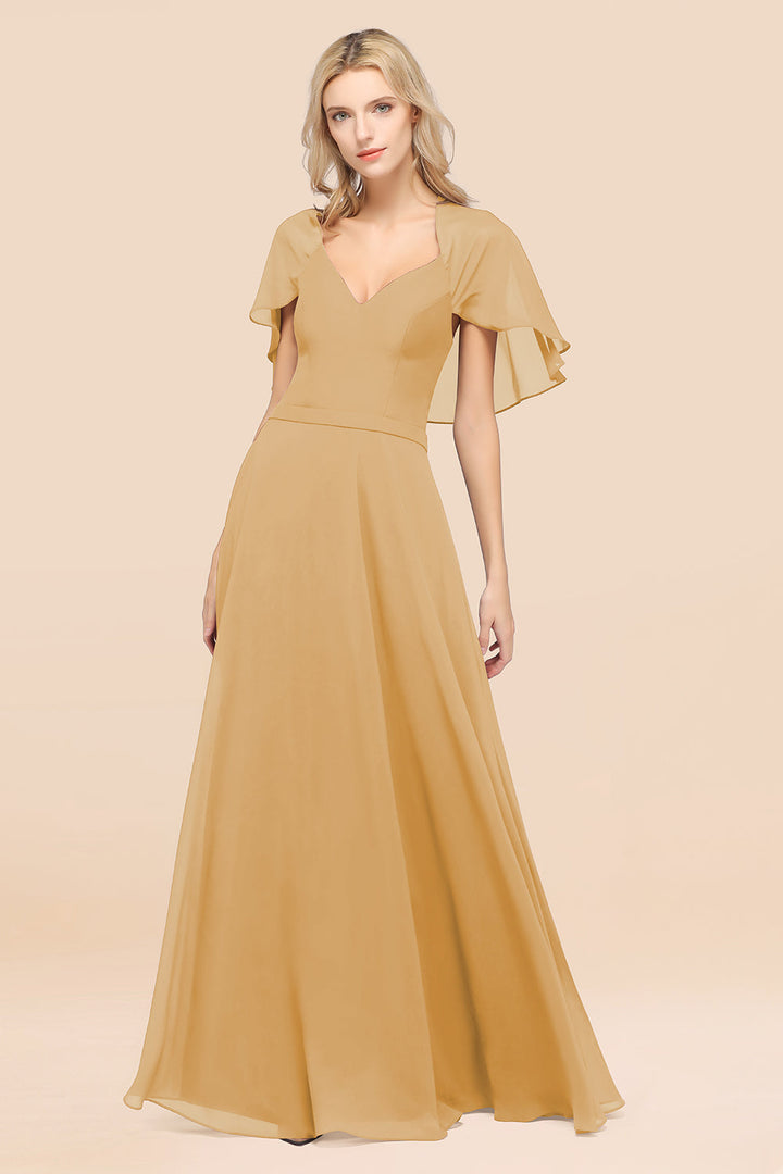 A-line Flutter Sleeve Chiffon Floor-Length Dress-koscy