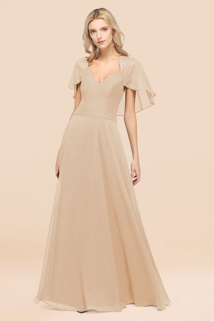 A-line Flutter Sleeve Chiffon Floor-Length Dress-koscy