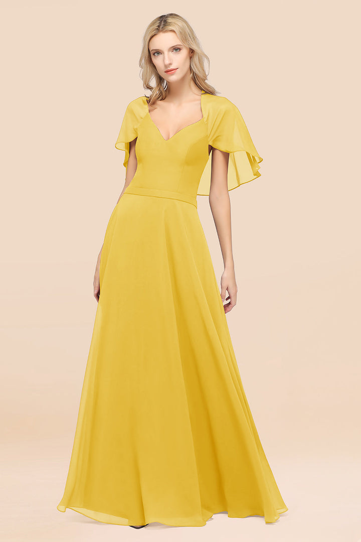 A-line Flutter Sleeve Chiffon Floor-Length Dress-koscy