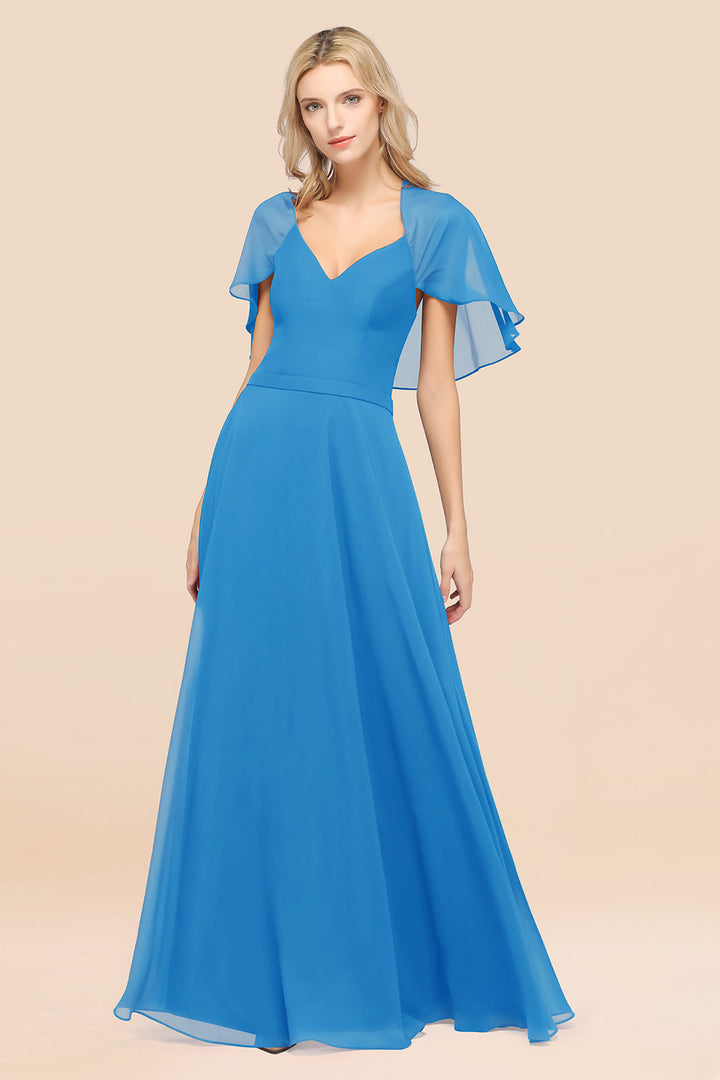 A-line Flutter Sleeve Chiffon Floor-Length Dress-koscy