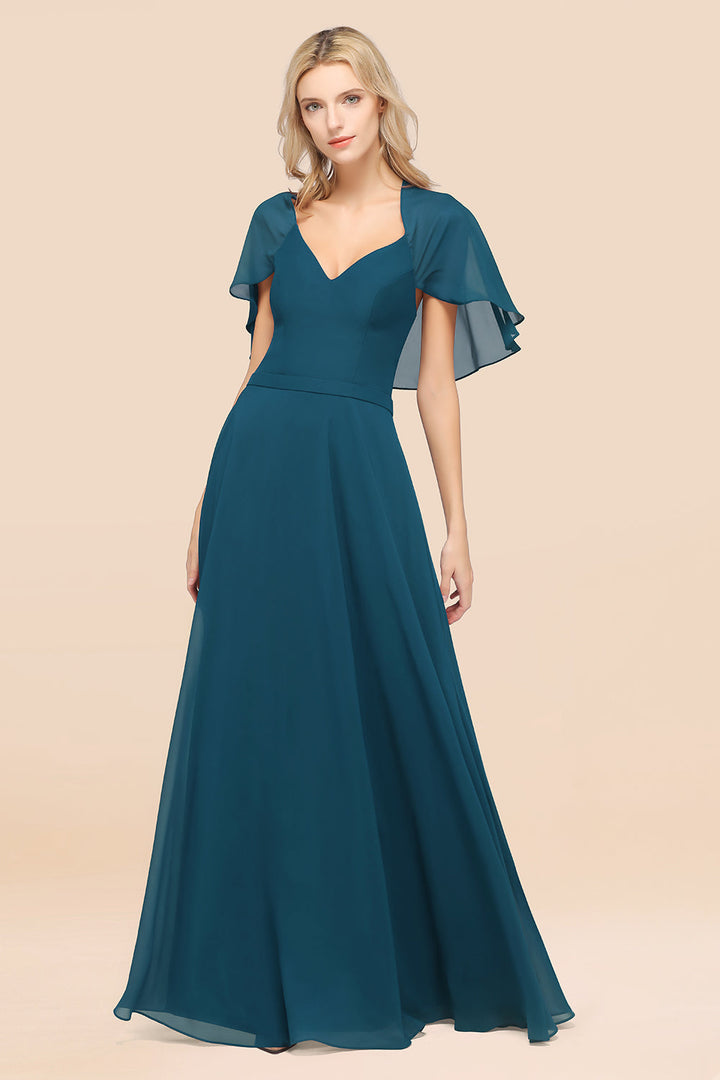 A-line Flutter Sleeve Chiffon Floor-Length Dress-koscy