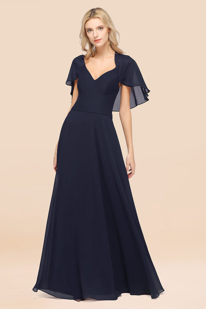 A-line Flutter Sleeve Chiffon Floor-Length Dress-koscy