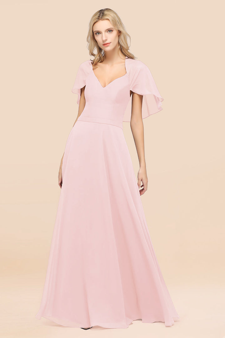 A-line Flutter Sleeve Chiffon Floor-Length Dress-koscy