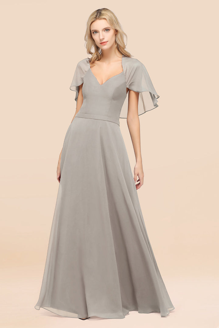 A-line Flutter Sleeve Chiffon Floor-Length Dress-koscy