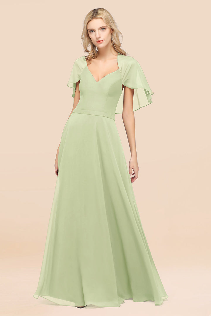 A-line Flutter Sleeve Chiffon Floor-Length Dress-koscy