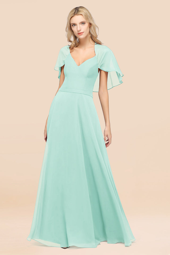 A-line Flutter Sleeve Chiffon Floor-Length Dress-koscy